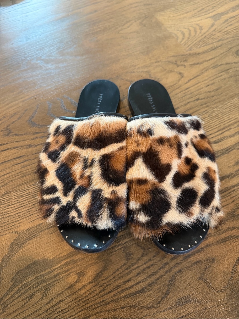 Freda Salvador Leopard Haircalf Slide Sandals - Brown & Black